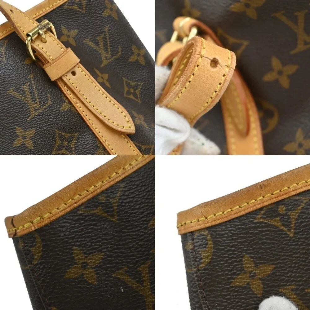 LOUIS VUITTON BUCKET GM Shoulder Tote Bag Monogram Leather Brown